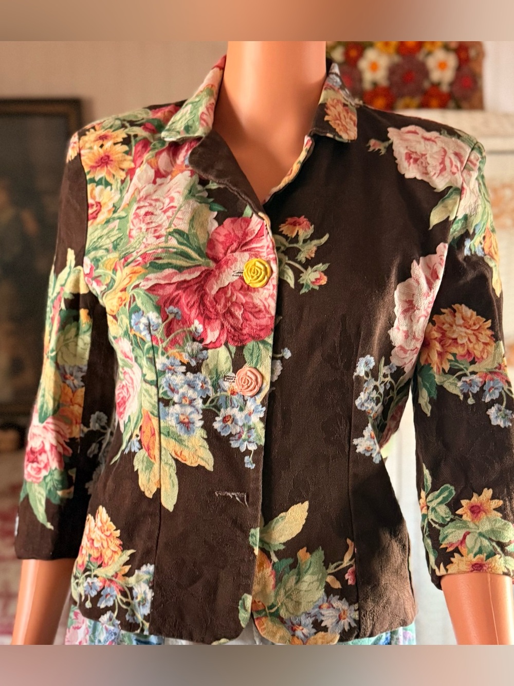Vintage My Boyfriend's BackWomen's Floral Jacket Brown Lined Size Small